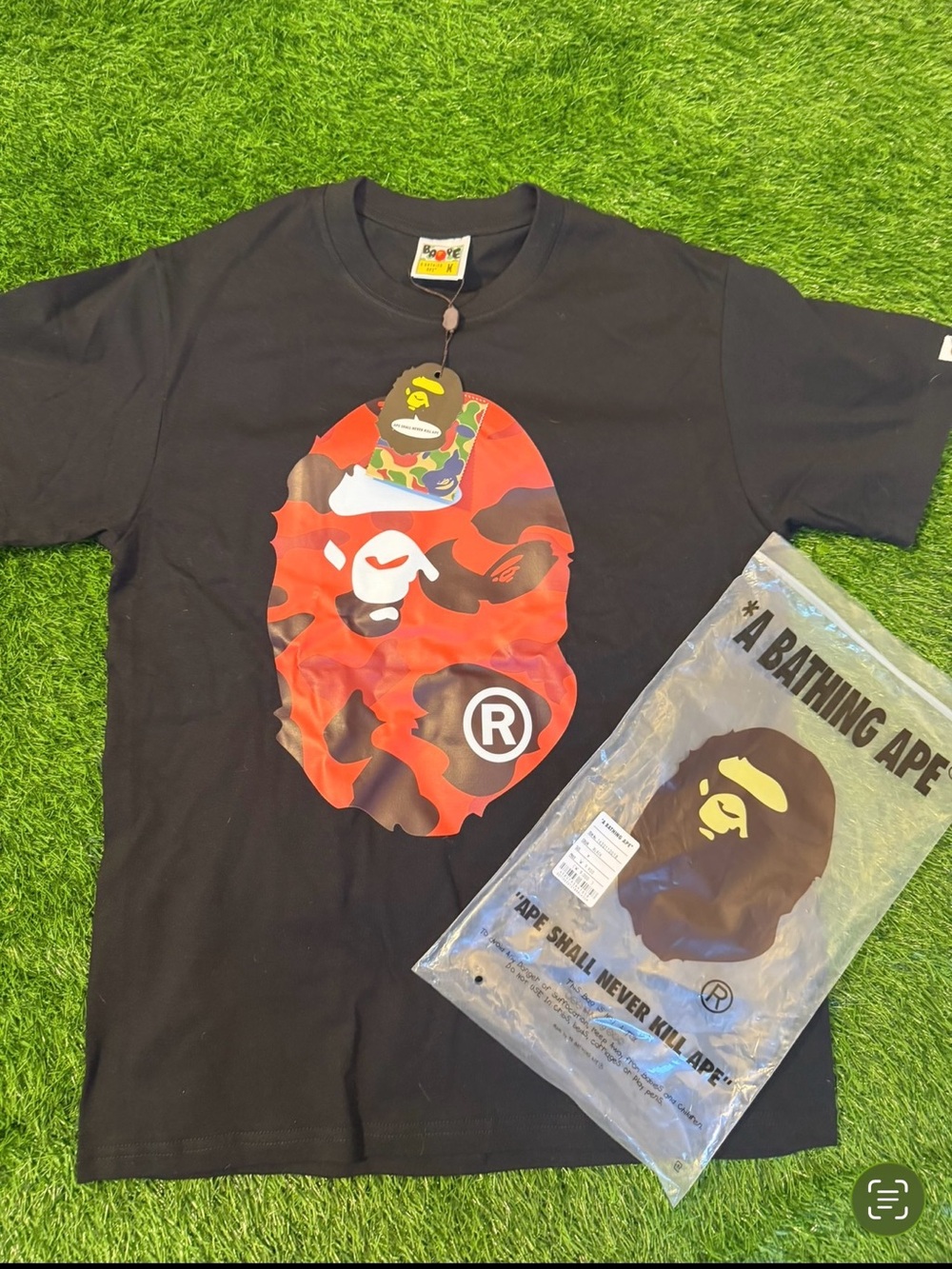 A Bathing Ape Black T-Shirt with Red Camo Ape Logo